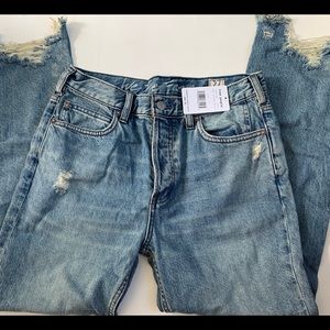 Free People 27 Cotton Distressed Straight Leg Jean